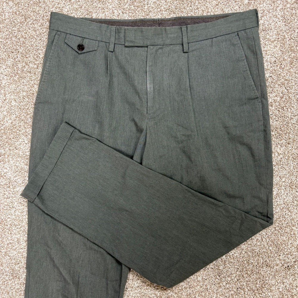 Wallace & Barnes Cuffed Dress Pants Mens 34x30 Charcoal Green Pleated A9479